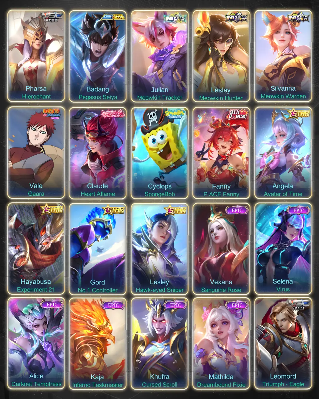 Akun Sultan ML Mythical Glory + 500 Skin