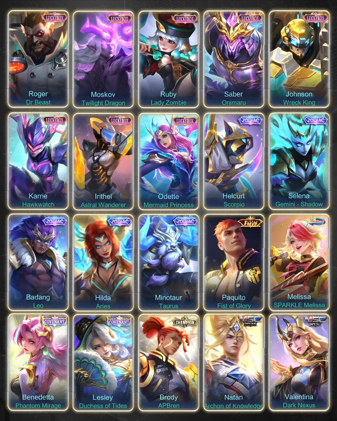 Akun Sultan ML Mythical Glory + 500 Skin